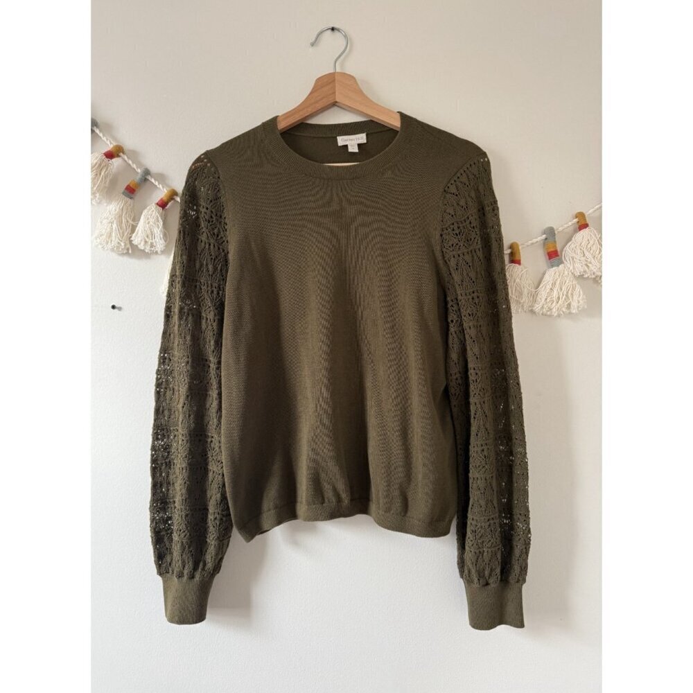 Garnet Hill Lorelei Pima Cotton Lace Sleeve Knit Sweater Preppy Cottage Dainty S